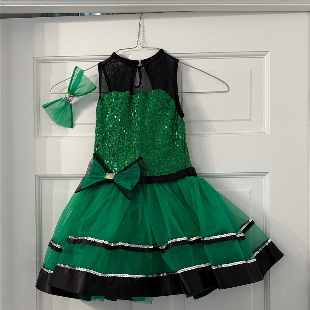 Weissman Green Sequin Dance Costume with Bow